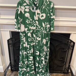 Chico's Green and White Floral Midi Dress